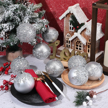 Syhood 12 Pieces Glitter Christmas Ball Ornaments Rhinestone Sequin Christmas Ball Decorations Hanging Plastic Balls for Xmas Trees Wedding Party Holiday Decorations (Silver,3.15 Inch)