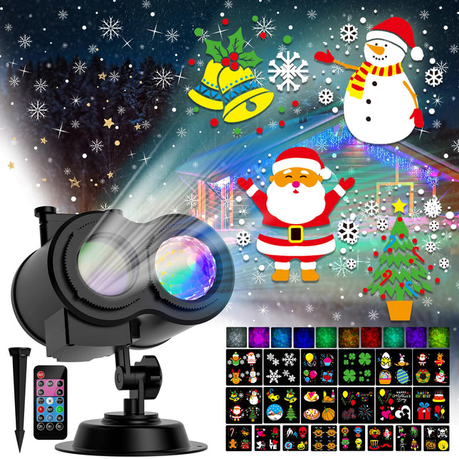 Christmas Halloween Projector Lights Outdoor, COOLWUFAN 2-in-1 Moving Patterns Landscape Lights, 30 HD Effects (3D Ocean Wave)Projection Light for Xmas Halloween Party Garden Decorations