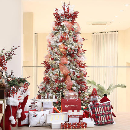 Sea Team 6-Pack Artificial Glitter Holly Berry Twigs, Bacca Stem Ornaments, Decorative Bead Sticks, Picks, Branches for Christmas Tree, Wreath, Vase Fillers for Centerpieces, Home Décor, Red