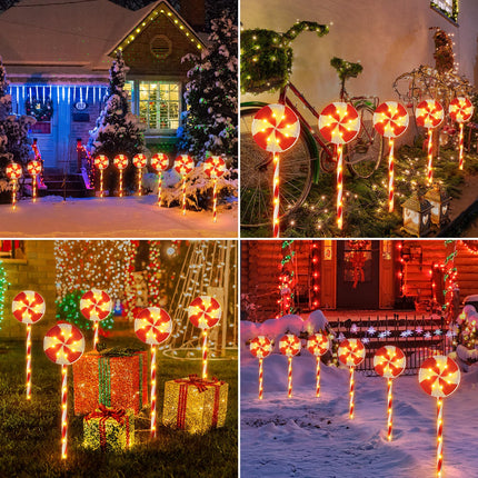 Christmas Decorations Outdoor, 6 Pack 24" Large Lollipop Candy Cane Christmas Decorations Outdoor with 84 Brighter LED & 10 Lighting Modes, Solar Christmas Pathway Lights for Yard Xmas
