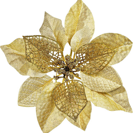 20 Set 8.8" Wide 3 Layers Christmas Gold Glitter Poinsettia Flowers Picks Christmas Tree Ornaments for Gold Christmas Tree Wreaths Garland Holiday Seasonal Festive Navidad Decoration Box Included