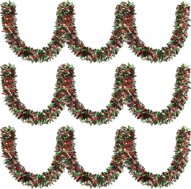 MARFOREVER Kwanzaa Decorations Kwanzaa Garland, Red Green Black Tinsel Twist Garland African Heritage Holiday Hanging Supplies for Artificial Kwanzaa Party Indoor Outdoor Home Decor, 3 Pcs 19.7 Feet