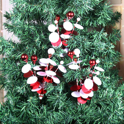 6PC Set 12" H Red White Christmas Ornaments Sequins Ball Pick, Christmas Tree Decorations Christmas Tree Topper Star Home Office Perfect Party Decorations s
