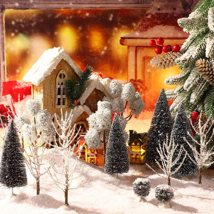 12 Pieces Christmas Tabletop Trees Halloween Village Trees Winter Snow Model Frost Trees Mini Trees Village Trees Christmas Tree Displays for Miniature Scenes Village Displays (Vivid Style)