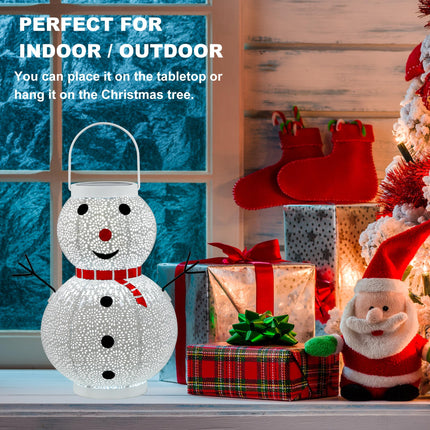 Christmas Decorations Solar Lantern - Hanging Snowman Solar Lantern Outdoor Waterproof , Metal Standing Solar Powered LED Lantern Decorative Lights for Outside Garden Yard Porch - White