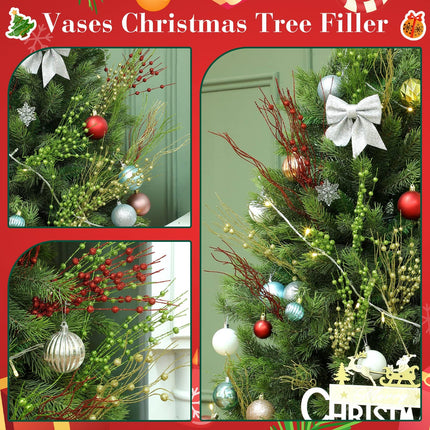 Libima 36 Pcs Christmas Tree Picks Artificial Glitter Berry Stem Ornaments 15.7 Inch Bead Sticks Pick Decorations Glittery Twigs for Xmas Tree Topper Wreath Vase Filler Home Decor (Red Green and Gold)