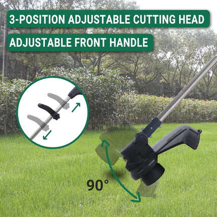 21V Weed Wacker Battery Powered, T TOVIA Cordless String Trimmer & Edger, 10 Inch Electric Weed Eater with 90 Degree Adjustable Head and Loop Handle, Telescoping Shaft, 2.0Ah Battery and Charger