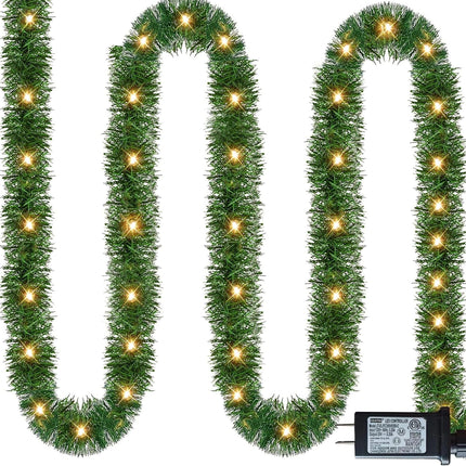 NEROSUN 50 FT Christmas Green Garland, 150 LED Pre-lit Lights Lighted Artificial Pine Garlands, for Indoor Outdoor Gate Home Winter Holiday Christmas Decorations