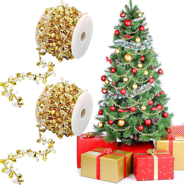 30 Feet Christmas Clear Iridescent and Gold Bead Garland Christmas Tree Bead Garlands Christmas Tree Twist Bead Garland String Acrylic Bead Strands Chains for Christmas Party Tree Fireplace Decor