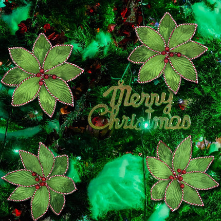 6 Pcs Green Peppermint Edge Christmas Poinsettia Stem 10.24 x 3.94 Inch Silk Velvet Artificial Poinsettia Flowers Fake Poinsettia Blooms for Christmas Trees and Holiday Decorations