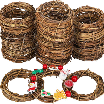 Ruisita 24 Pieces Grapevine Wreaths Vine Branch Wreath Natural 3 Inch Christmas Rattan Wreath Garland Decoration for Christmas Holiday Craft or Wedding Supplies