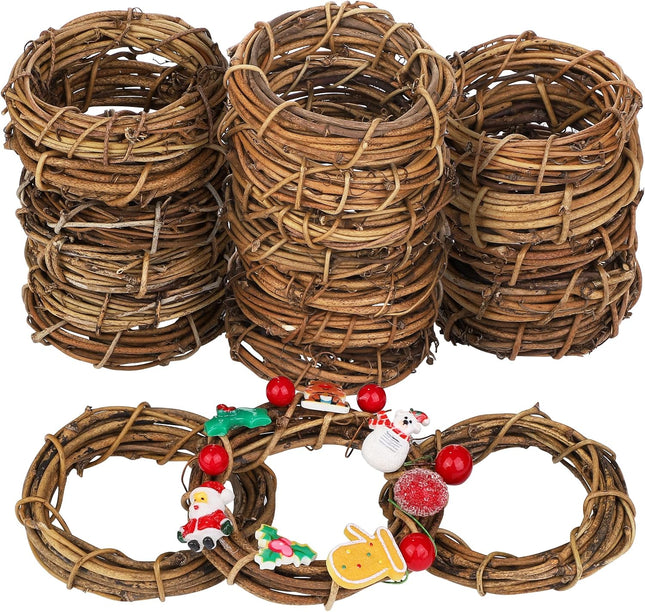 Ruisita 24 Pieces Grapevine Wreaths Vine Branch Wreath Natural 3 Inch Christmas Rattan Wreath Garland Decoration for Christmas Holiday Craft or Wedding Supplies