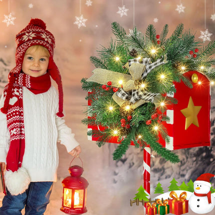 Liliful 55 Inch Christmas Mailbox Swag Accented with Black and White Checkered Bow Lights Berry Clusters Pine Cones, Christmas Lighted Mailbox Swag for Xmas Mailbox Mantelpiece Indoor Outdoor Decor