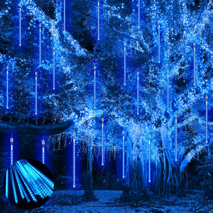 PEMOTech Meteor Shower Lights Outdoor, 38.5ft 15 Tubes 11.8" 540 LED Christmas Lights Meteor Shower Lights, Snow Falling Icicle Lights for Xmas Tree Halloween Decoration Wedding Party Window, Blue