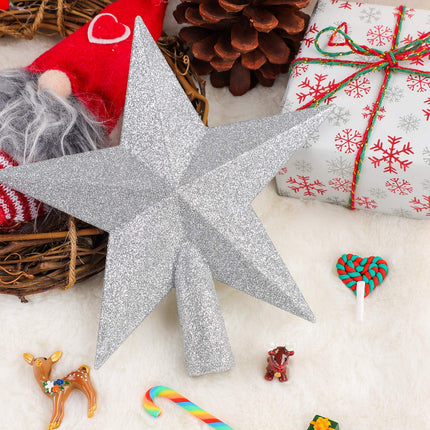URATOT Glittered Christmas Star Tree Topper Christmas Decorative Holiday Treetop Shatterproof Star Ornament for Holiday Christmas Tree Decoration, Silver, 6 Inch
