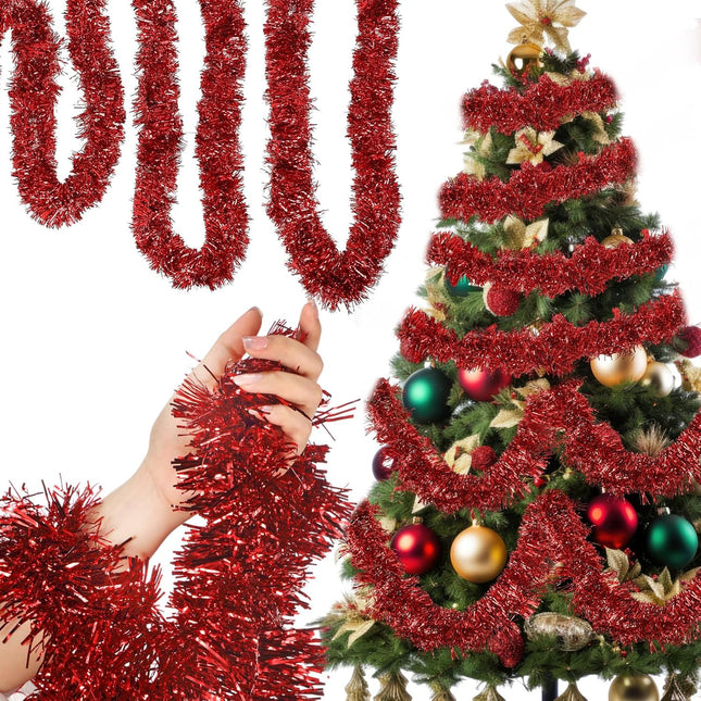 Shappy 393.7 ft 6 Rolls Halloween Tinsel Garland Glitter Wedding Tree Decor Christmas Memorial Independence Day Patriotic Birthday Party Supplies(Red)