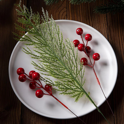 Watayo 30 Pcs Artificial Pine Branches- 13.5 Inch Plastic Faux Pine Leaves Picks- Fake Christmas Greenery Pine Sprigs for DIY Garland Wreath Christmas Party Home Garden Decoration