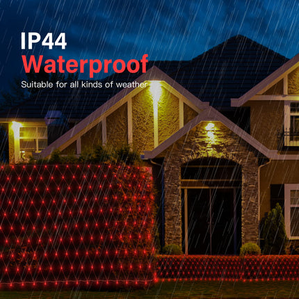 woohaha Outdoor Christmas Net Lights, 9.8FTx6.6FT 192 LED Fairy String Light with 8 Lighting Modes, Connectable Light for Halloween Christmas Garden Tree Bushes, Holiday Wedding Party Decor, Red