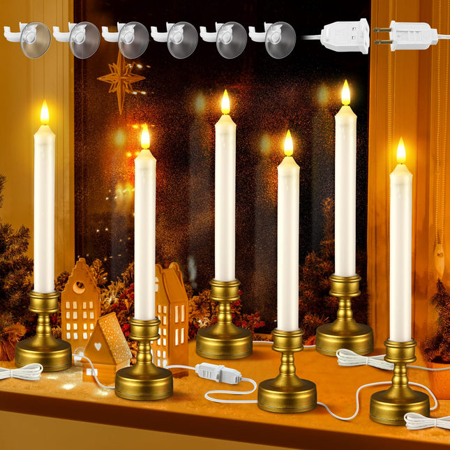 Enhon 3 Pack 2 in 1 Electric Window Candles with Connectable Plug and Suction Cups, 110V Plug in Electric Flameless Candle with On/Off Switch, Christmas Candle for Holiday Window Decor