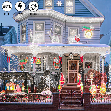 Icicle Christmas Lights Outdoor,520 LED 49.2FT 8 Modes with 80 Drops Cool White Icicle Lights,Remote Control Outdoor Indoor Fairy String Lights for Christmas Party,Holiday Decorations