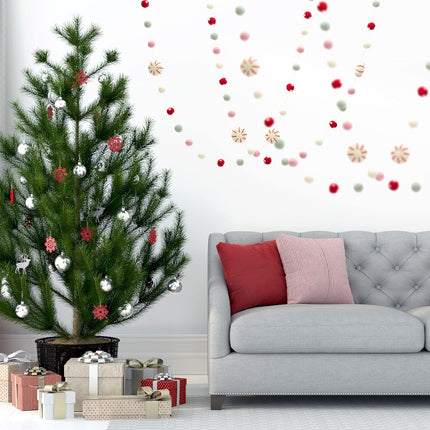 Glaciart One Peppermint Felt Ball Garland - Pompom Holiday Decoration Hand-Made from Natural Wool - Cute Hanging Decor for Christmas Tree, Mantel, Kids Bedroom, Living Room, Nursery - 9 Feet Long
