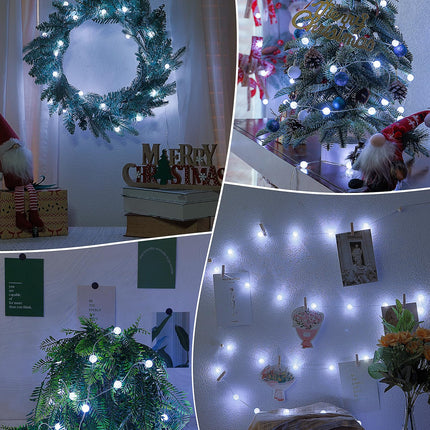 Globe String Lights,10FT 30 LED USB Fairy Lights,8 Modes Crystal Crackle Ball Lights,Waterproof Decorative Christmas Lights for Indoor,Outdoor,Bedroom,Classroom,Wedding,Party,White