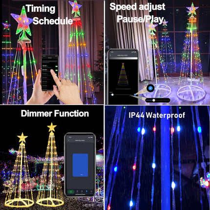 Set 4ft&5ft Smart LED Christmas Cone Tree Light Outdoor, Lighted Artificial Tree with Star Topper, Timer Waterproof, APP and Remote, Music Sync RGB Light Show, Xmas Yard Decorations