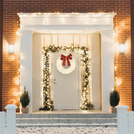 ATDAWN 2 Pcs Mini Christmas Wreath, 13 Inch Outdoor Lighted Christmas Wreath for Front Door, Xmas Wreath for Christmas Home Wall Door Decoration (White)