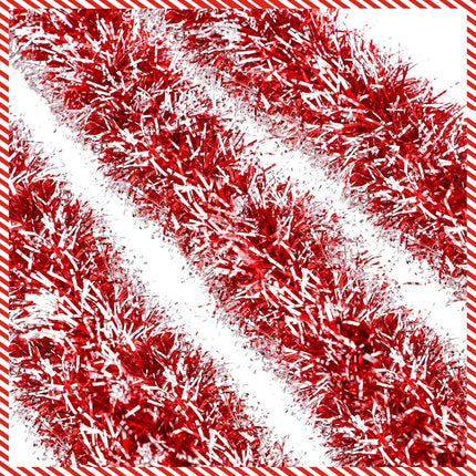 26.2 Feet Christmas Tinsel Garland Decoration Metallic Tinsel Twist Garland Halloween Christmas Tree Artificial Garland Hanging Christmas Garland for Birthday Party Ornament (Red White)