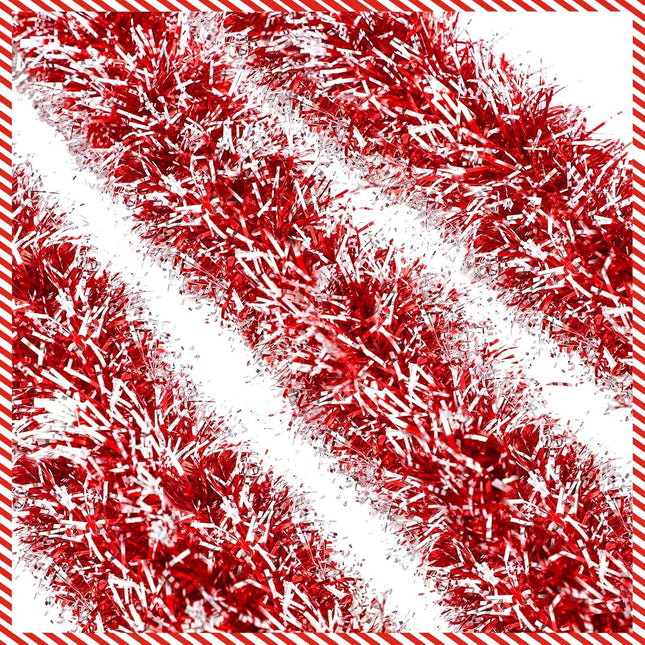 26.2 Feet Christmas Tinsel Garland Decoration Metallic Tinsel Twist Garland Halloween Christmas Tree Artificial Garland Hanging Christmas Garland for Birthday Party Ornament (Red White)