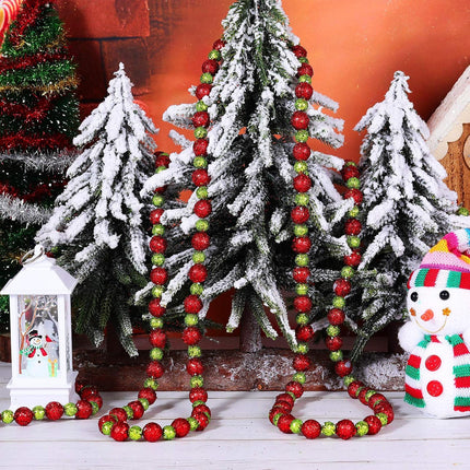 WILLBOND 16 Feet Christmas Tree Beaded Garland, Xmas Tree Glitter Green and Red Ball Garland Beads Christmas Plastic DIY Holiday Decoration