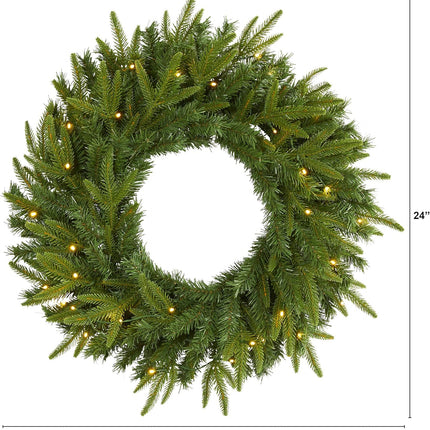 Nearly Natural 24in. Long Pine Artificial Christmas Wreath with 35 Clear LED Lights