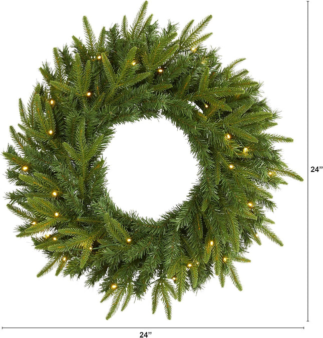 Nearly Natural 24in. Long Pine Artificial Christmas Wreath with 35 Clear LED Lights