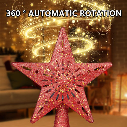 Christmas Star Tree Topper - Lighted with 6 Projection Modes Built-in Festive LED Rotating Lights Holiday Xmas Party Decoration for Christmas Trees（Red）