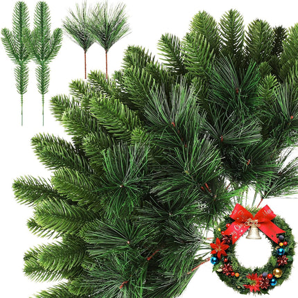 100 Pieces Christmas Pine Needles 10 inch Artificial Pine Branches Green Leaves Needle Garlands Pine Twigs Faux Cedar Branches Greenery DIY Accessories for Christmas Holiday Winter (Vintage Style)