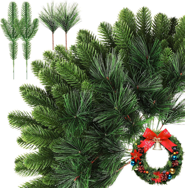 100 Pieces Christmas Pine Needles 10 inch Artificial Pine Branches Green Leaves Needle Garlands Pine Twigs Faux Cedar Branches Greenery DIY Accessories for Christmas Holiday Winter (Vintage Style)