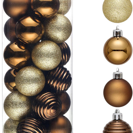 Valery Madelyn 1.57 Inches Small Christmas Tree Decorations Ornament Set for Fall Halloween, 24ct Bronze Copper Gold Shatterproof Christmas Ball Ornaments Bulk, Hanging Decor for Xmas Holiday Party