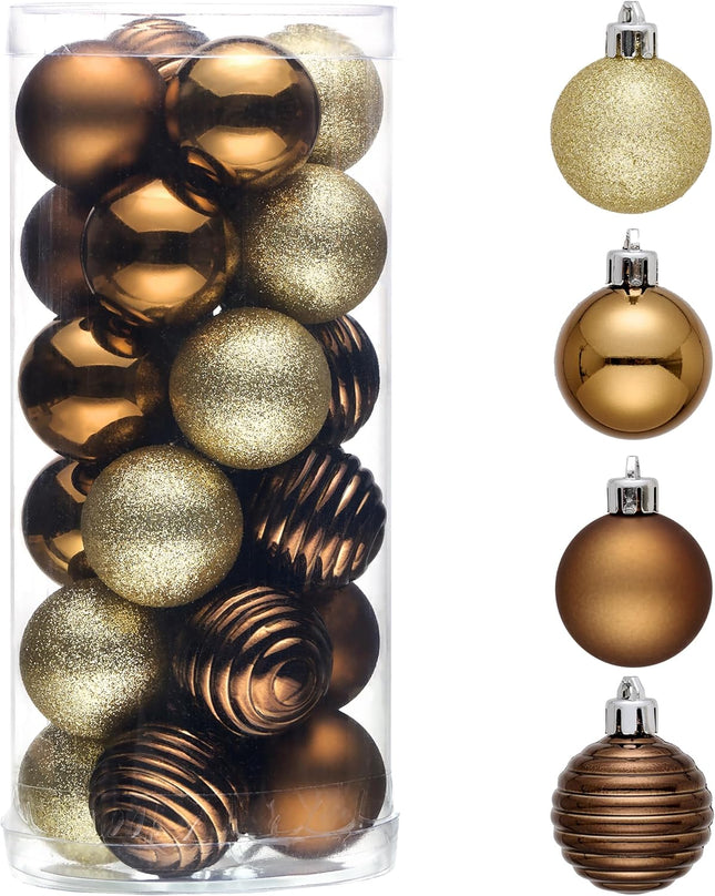 Valery Madelyn 1.57 Inches Small Christmas Tree Decorations Ornament Set for Fall Halloween, 24ct Bronze Copper Gold Shatterproof Christmas Ball Ornaments Bulk, Hanging Decor for Xmas Holiday Party