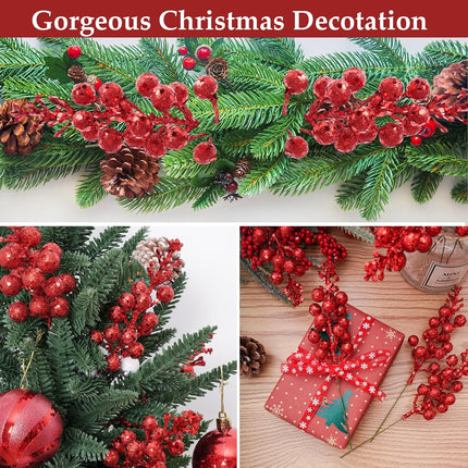 36pcs Glitter Berries Stems, 7.9 Inch Christmas Berries Stems Glitter, Artificial Berry Picks Christmas Red Berries Stems for Vases for Decoration Christmas Tree Wreath