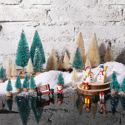 36 Pcs Christmas Miniature Village Accessories Set Mini Christmas Trees Bottle Brush Trees Decoration with Miniature Snowmen Santa Claus Garden Bench Street Lamps DIY Craft Ornaments for Kids Adults