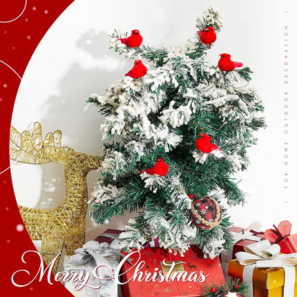 Taiyin 36 Pcs Red Cardinal with Clip on Christmas Tree Ornament Mini Red Feather Fake Birds Decorations Bird Craft Ornament for Christmas Tree Home Outdoor Wreath Arts Decoration
