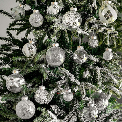 36PCS White Christmas Ball Ornaments Clear Large Shatterproof Plastic Christmas Ornaments Hanging Christmas Tree Decorations Glitter Set for Xmas Party Home Holiday Decor in 6 Styles