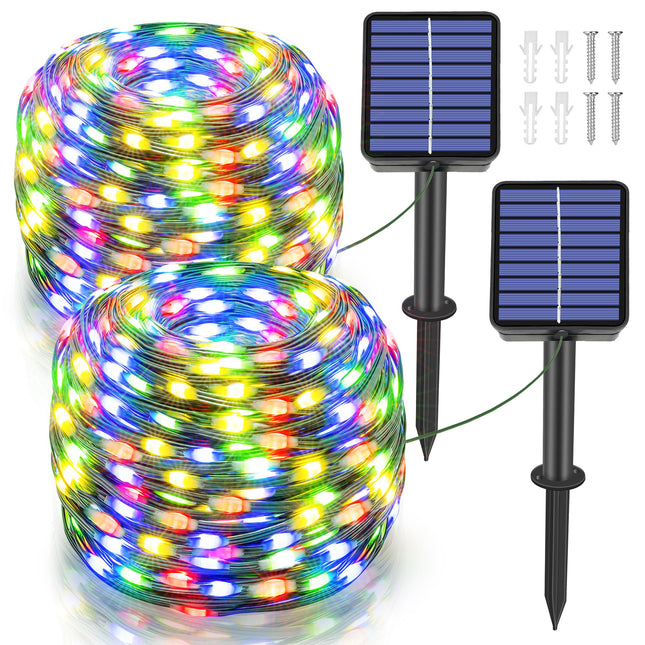 Ollny Solar String Lights for Outside, 2 Pack Total 132FT 400LED Solar Christmas Lights Outdoor, IP67 Waterproof 8 Modes String Lights for Tree Yard Garden Patio Party, Multicolor