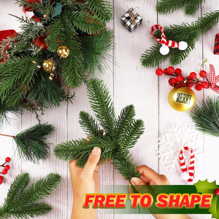 100 Pieces Christmas Pine Needles 10 inch Artificial Pine Branches Green Leaves Needle Garlands Pine Twigs Faux Cedar Branches Greenery DIY Accessories for Christmas Holiday Winter (Vintage Style)