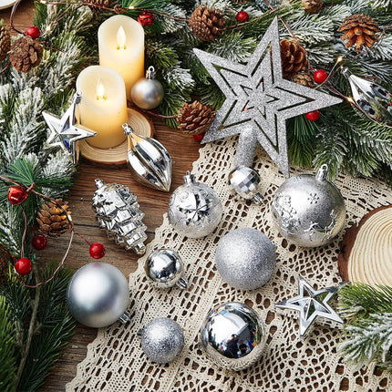 Christmas Ball Ornaments - 43pcs Shatterproof Christmas Tree Decorative Hanging Ornaments with Loop for Xmas Holiday Party Wreath Home Decoration (Silver)