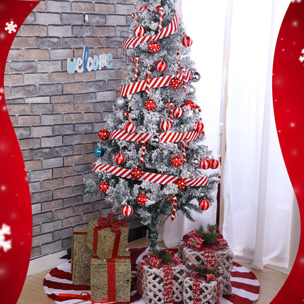 Shappy Red White Christmas Tree Ornaments Sets Red and White Christmas Tree Skirt Decorations Dots Stripes Ball Striped Fabric Plastic Canes for Xmas Holiday Party Supplies(39.4'')