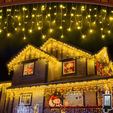 66 FT LED Christmas Lights with 140 Drops, 490 LED Indoor Outdoor Christmas Decorations, 8 Lighting Mode Waterproof Fairy Lights with Timer for Xmas Holiday Wedding Yard Party Warm White