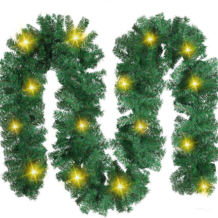 Jexine Christmas Garland Decoration, 16.4 Ft Lighted Xmas Garlands with 70 LED Lights, Christmas Artificial Greenery Garlands Battery Powered String Light for Outdoor Indoor Garden Party(1 Pcs)