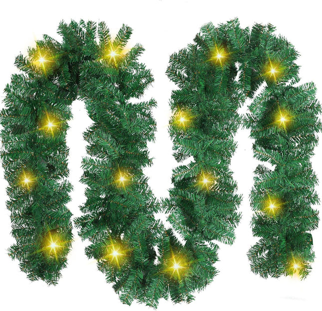 Jexine Christmas Garland Decoration, 16.4 Ft Lighted Xmas Garlands with 70 LED Lights, Christmas Artificial Greenery Garlands Battery Powered String Light for Outdoor Indoor Garden Party(1 Pcs)