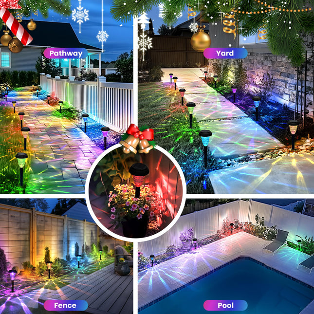 Christmas Decor, Solar Lights Outdoor, Solar Garden Lights Decorative for Yard Outside, Color Changing Outdoor Christmas Decor for Pathway, Patio, Garden, Porch, Lawn, Flowerbed (12 Pack)
